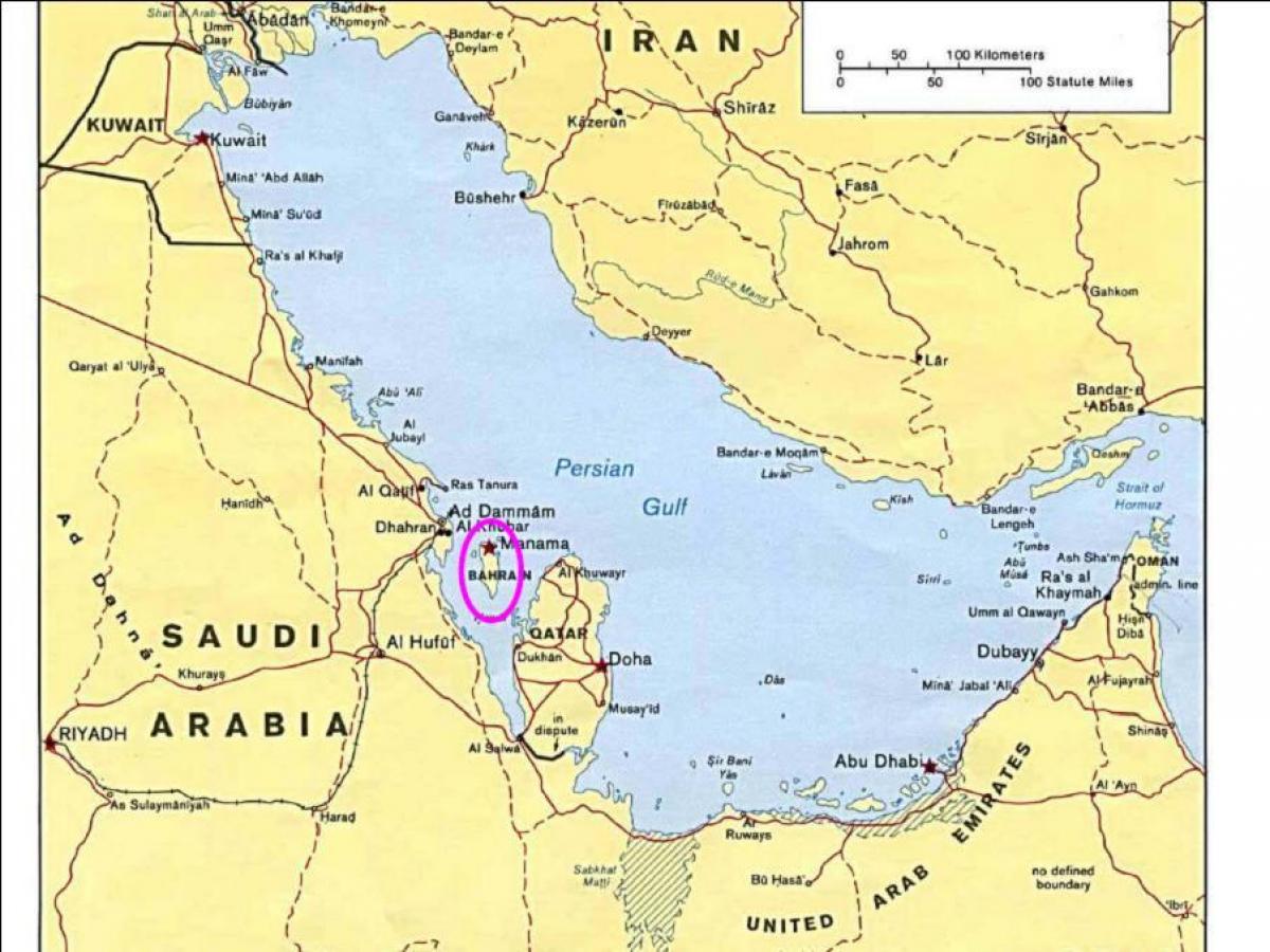 karta över ön Bahrain 