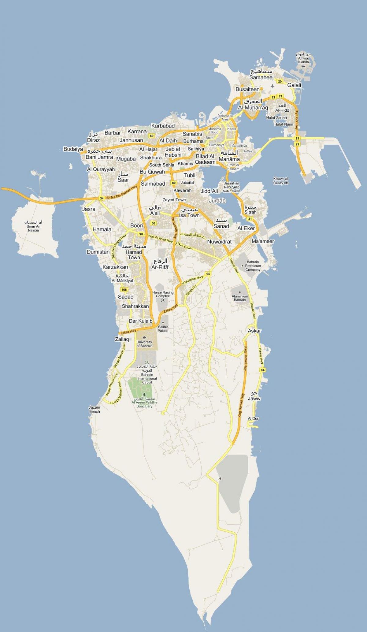 karta för karta över gatorna i Bahrain