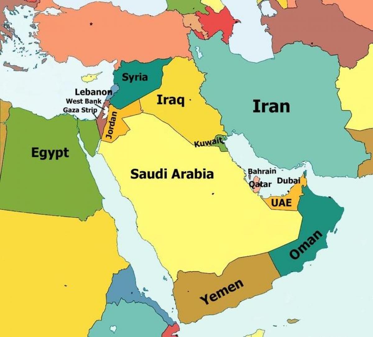 västra asien karta Konungariket Bahrain karta   Karta över Bahrain och det omgivande 