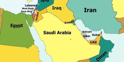Karta över Bahrain och det omgivande området